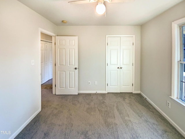 1125 Field Meadows Dr, Zebulon, NC 27597 - unfurnished bedroom featuring a ceiling fan, carpet, baseboards, and a closet