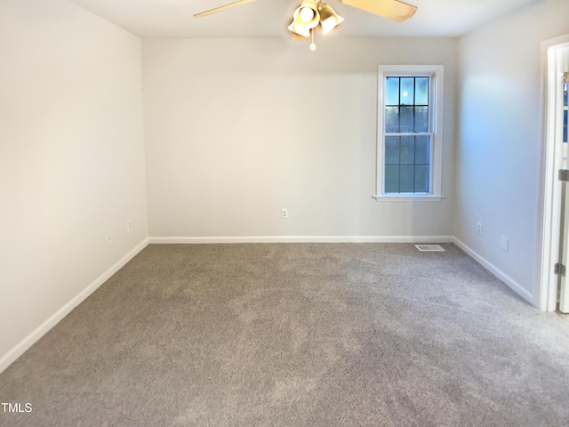 1125 Field Meadows Dr, Zebulon, NC 27597 - spare room featuring baseboards, visible vents, a ceiling fan, and carpet