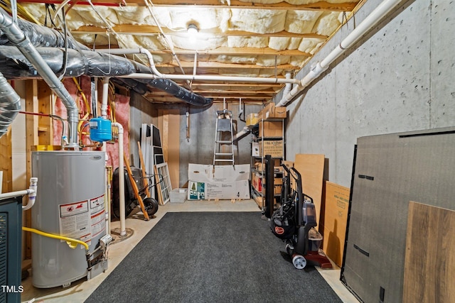 unfinished below grade area featuring gas water heater