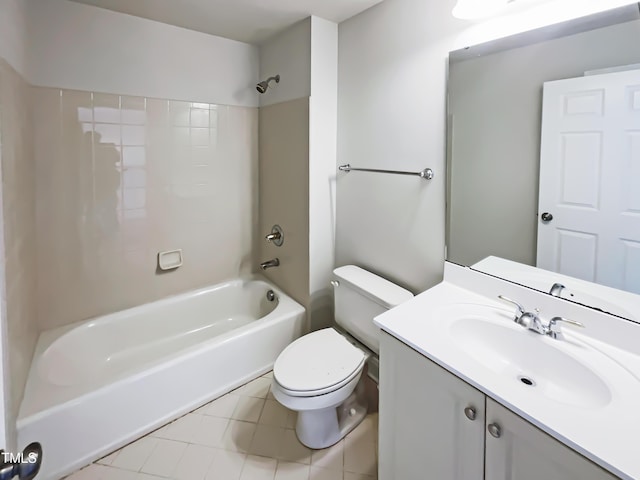 bathroom featuring vanity, toilet, and  shower combination