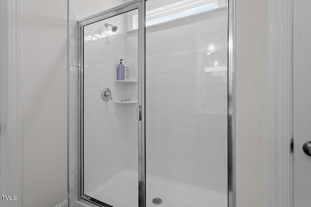 bathroom featuring a shower stall