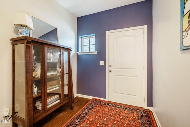 entrance foyer with baseboards and wood finished floors