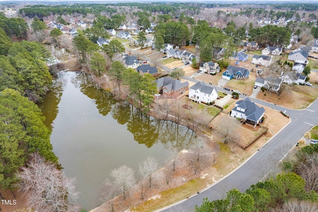 aerial view featuring a residential view and a water view