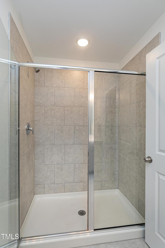 bathroom with a shower stall