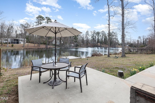 view of patio / terrace with a water view