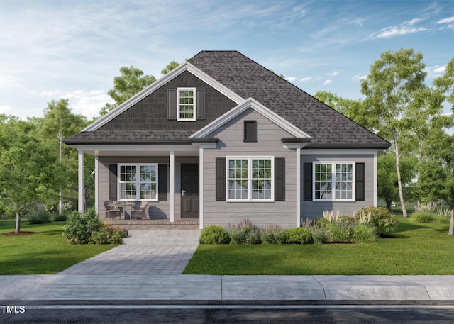 15 Bourbon St, Fuquay Varina, NC 27526 - view of front of house featuring a porch, roof with shingles, and a front yard