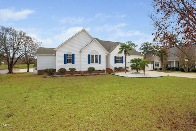 ranch-style house featuring concrete driveway, a front yard, and crawl space