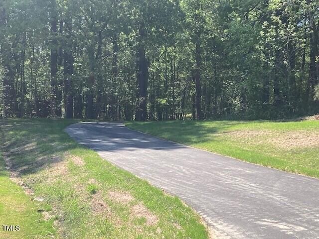 view of road with a wooded view