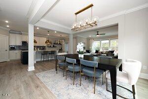 dining room featuring recessed lighting, wood finished floors, ceiling fan, and ornamental molding