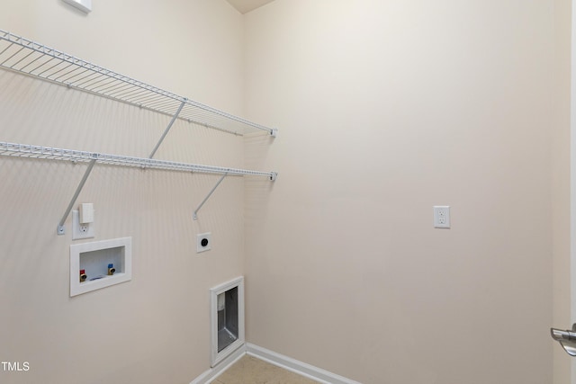 laundry area featuring washer hookup, laundry area, baseboards, and electric dryer hookup