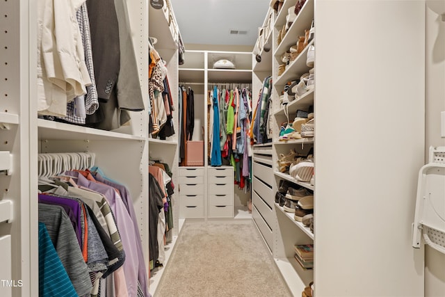 spacious closet featuring visible vents and carpet