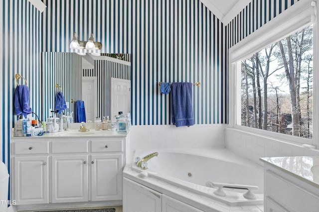 511 Windstream Way, Cary, NC 27518 - full bathroom featuring wallpapered walls, vanity, and a jetted tub
