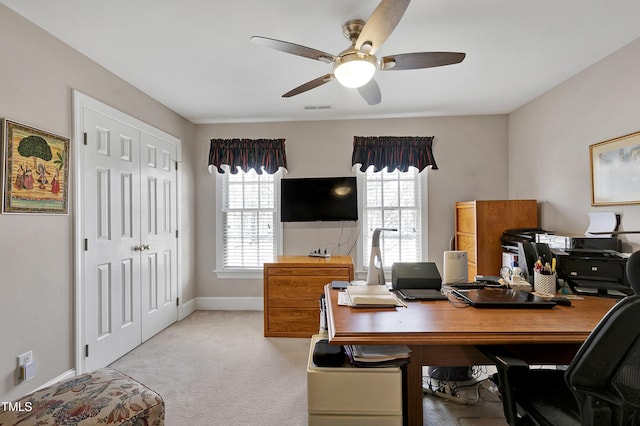 511 Windstream Way, Cary, NC 27518 - office area with ceiling fan, light colored carpet, and baseboards
