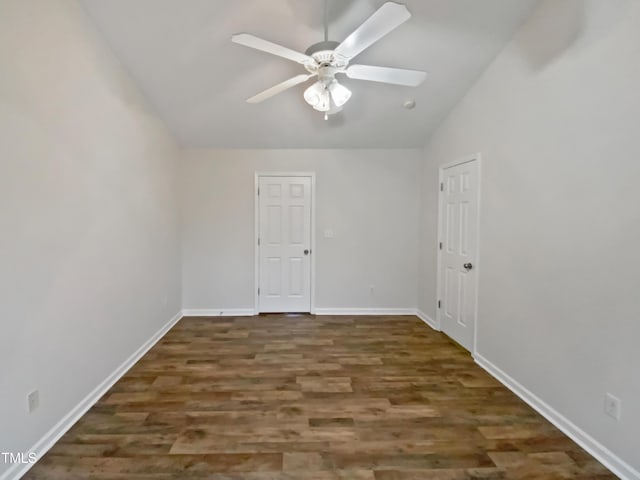 2356 Bay Harbor Dr, Raleigh, NC 27604 - empty room featuring vaulted ceiling, baseboards, ceiling fan, and wood finished floors