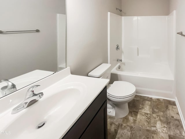 full bath featuring shower / bath combination, toilet, and vanity