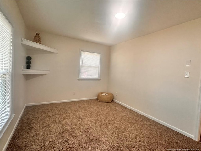 spare room featuring a wealth of natural light, baseboards, and carpet floors