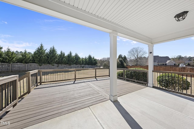 view of patio / terrace featuring a wooden deck and a fenced backyard