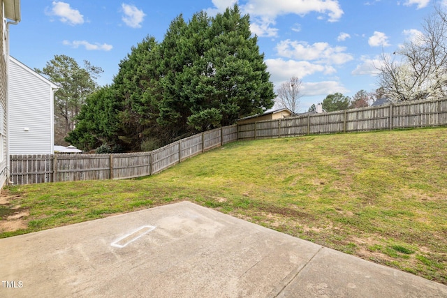 view of yard with a patio and a fenced backyard