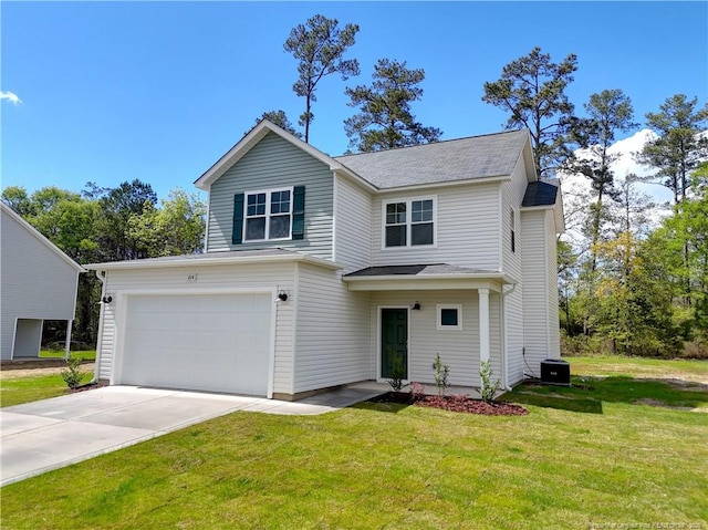 330 Penfield Way, Raeford, NC 28376 - traditional-style house featuring driveway, a front lawn, an attached garage, and roof with shingles