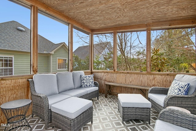 sunroom / solarium with wood ceiling