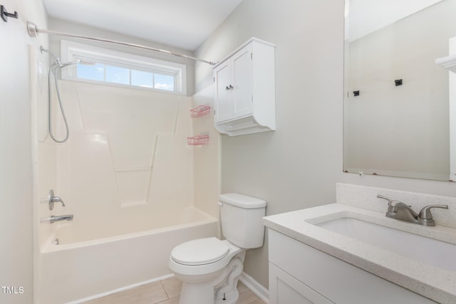 full bath featuring shower / bath combination, toilet, and vanity