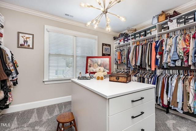 12500 Richmond Run Dr, Raleigh, NC 27614 - walk in closet featuring a chandelier and carpet