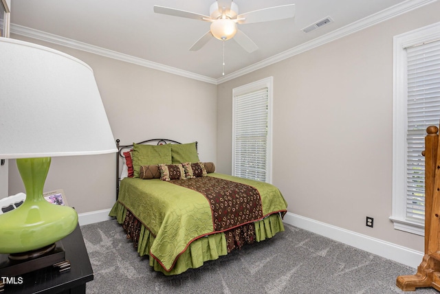 12500 Richmond Run Dr, Raleigh, NC 27614 - carpeted bedroom featuring crown molding, baseboards, and ceiling fan