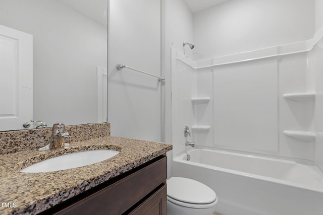 full bathroom with toilet, vanity, and bathtub / shower combination