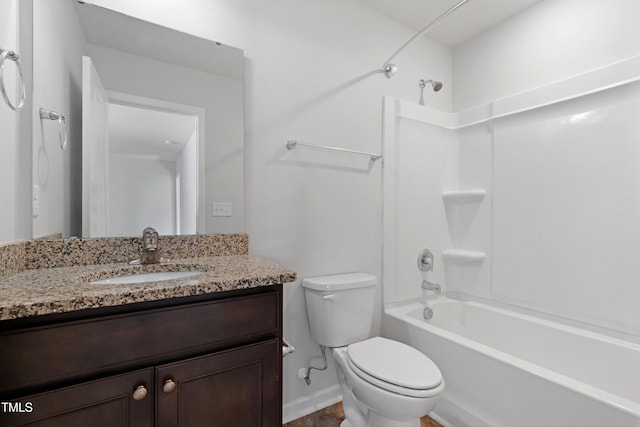 full bath with toilet, vanity, and bathtub / shower combination