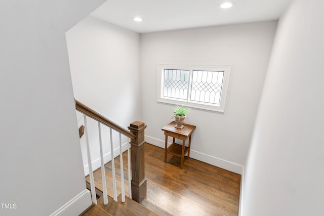 3337 Cheswick Dr, Raleigh, NC 27609 - stairway featuring recessed lighting and wood finished floors