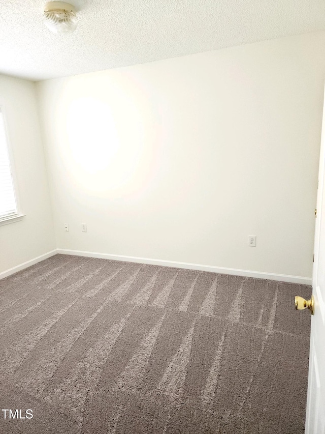 carpeted spare room featuring baseboards and a textured ceiling