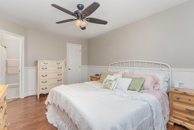 bedroom with wood finished floors and ceiling fan