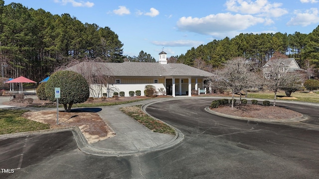 view of front of house with curved driveway