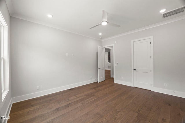 9004 Penny Rd, Raleigh, NC 27606 - empty room featuring crown molding, wood finished floors, a ceiling fan, and recessed lighting