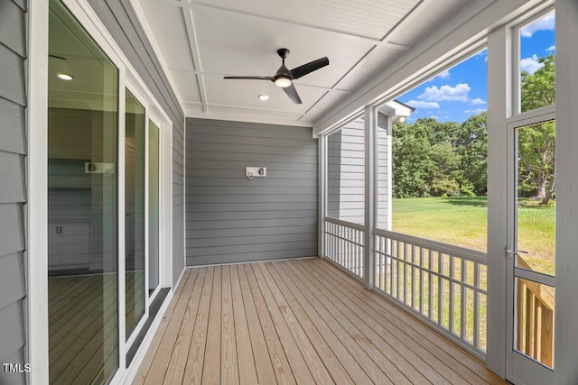 9004 Penny Rd, Raleigh, NC 27606 - unfurnished sunroom featuring a ceiling fan