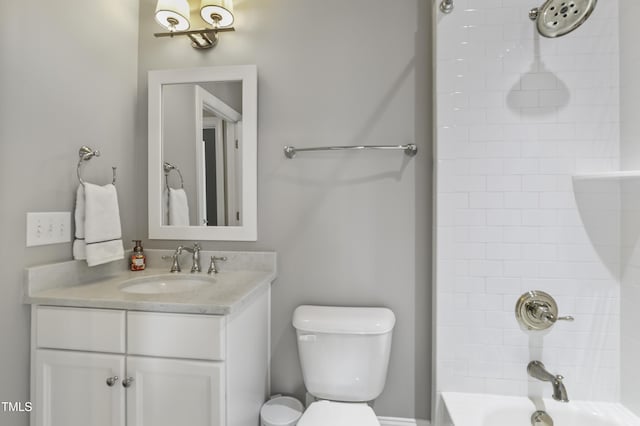 full bath featuring toilet, vanity, and shower / bathtub combination