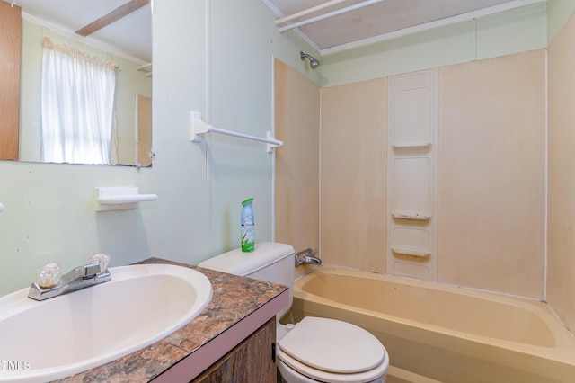 full bathroom with vanity, toilet, and bathing tub / shower combination