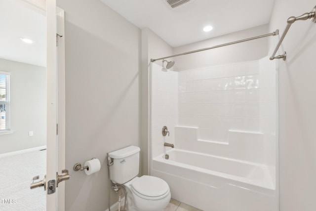 full bathroom with toilet, recessed lighting, and visible vents