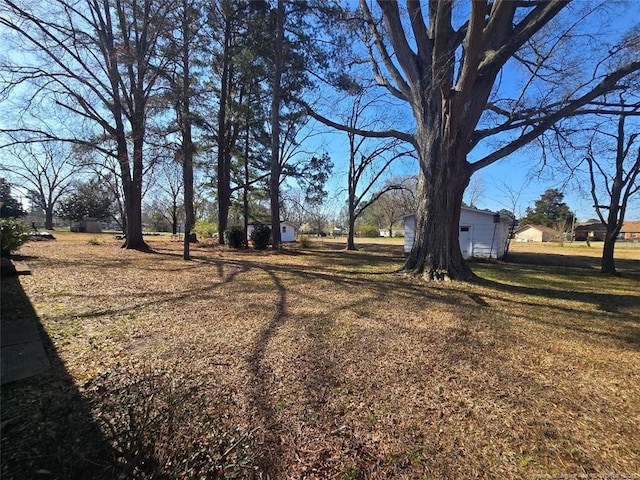 view of yard featuring an outbuilding and a shed