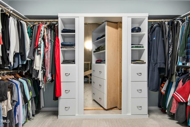 walk in closet featuring carpet floors