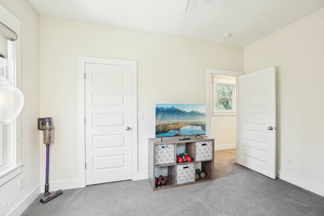 bedroom featuring baseboards and carpet