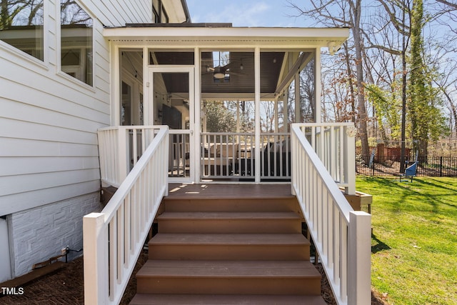 wooden terrace featuring stairway and fence