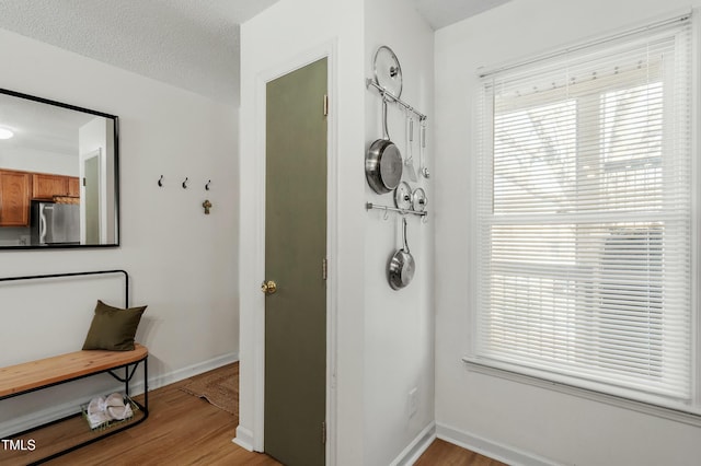 bathroom featuring a wealth of natural light, baseboards, and wood finished floors