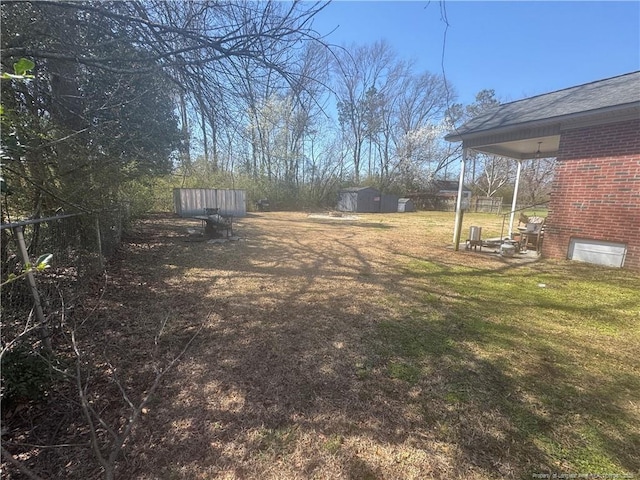 view of yard with an outbuilding and a storage unit