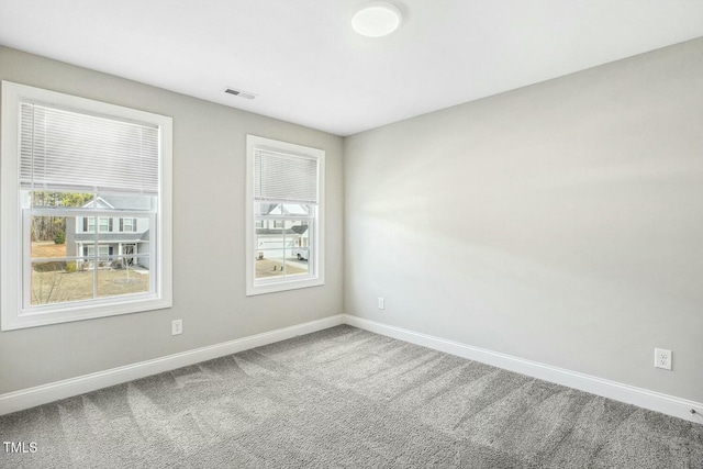 spare room with a wealth of natural light, baseboards, and carpet flooring