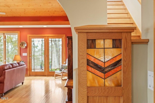 foyer entrance with recessed lighting and wood finished floors