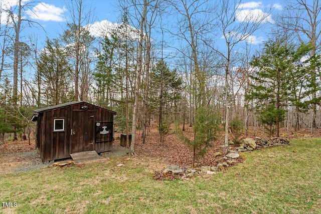 view of yard featuring an outbuilding and a storage unit