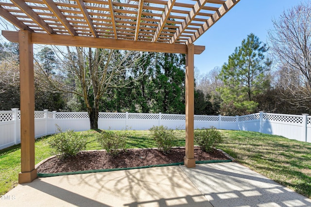 view of patio featuring a fenced backyard and a pergola