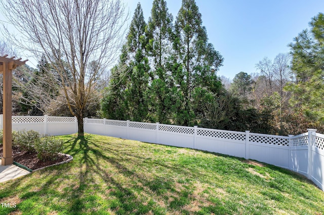 view of yard with a fenced backyard