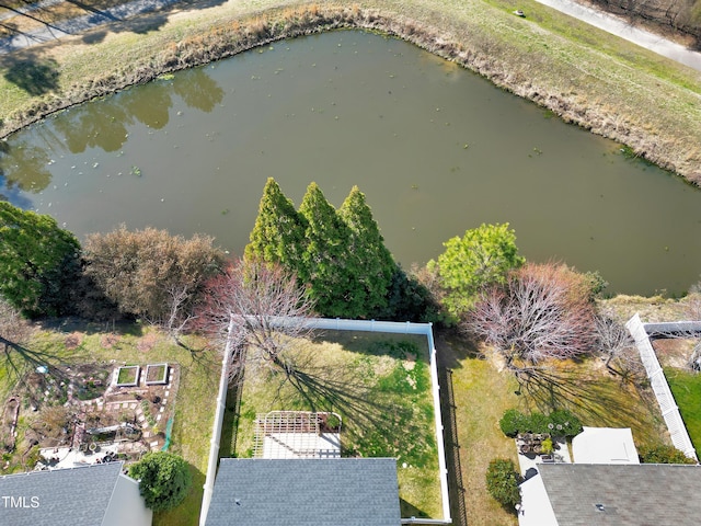 aerial view featuring a water view